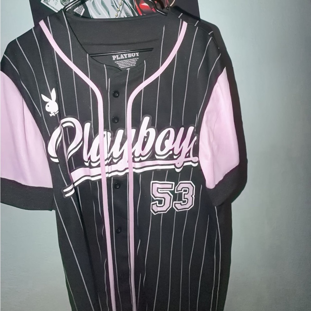 PLAYBOY Black and Pink Striped Kids Jersey